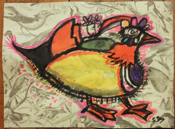 Obra contemporánea nombrada « Peinture canard mandarin 21x28cm/feuille », Hecho por SYLVAIN DEZ