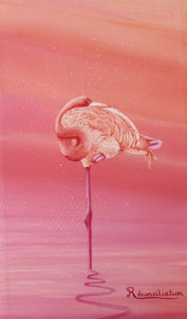 Obra contemporánea nombrada « LE FLAMAND ROSE, LA FLAMME EN ROSE », Hecho por MHBESSON