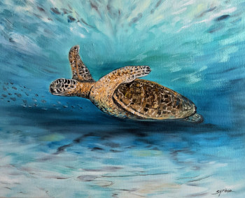 Obra contemporánea nombrada « TORTUE DOREE », Hecho por SYRèNE