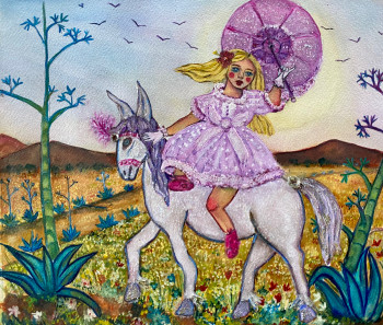 Obra contemporánea nombrada « Lola y su burro », Hecho por ANN LARLOV