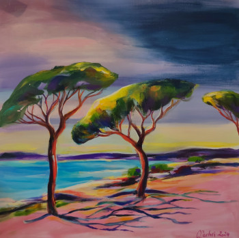 Obra contemporánea nombrada « Mediterranean landscape - Umbrella Pines », Hecho por CLICKART+