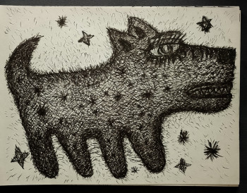 Obra contemporánea nombrada « Dessin chien encre noir et blanc 21x28cm », Hecho por SYLVAIN DEZ