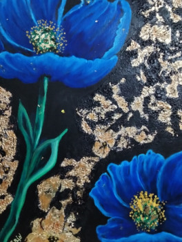 Obra contemporánea nombrada « Flores azules », Hecho por TARIN