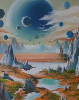 Obra contemporánea nombrada « Paysage lunaire bleu », Hecho por E.BOREL