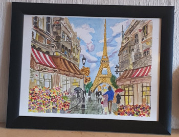 Obra contemporánea nombrada « Una pareja paseando por las calles de Paris. », Hecho por NAJO