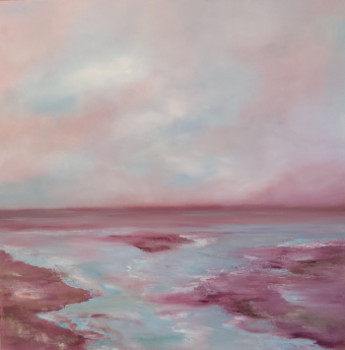 Obra contemporánea nombrada « HARMONIE MAUVE ET TURQUOISE », Hecho por MARTINE GRéGOIRE