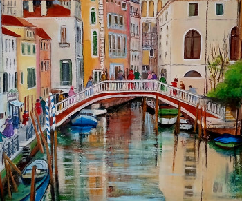 Obra contemporánea nombrada « Promenade dans Venise », Hecho por E.BOREL