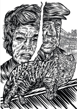 Obra contemporánea nombrada « Le chat Simone Signoret Jean Gabin », Hecho por ERIC ERIC