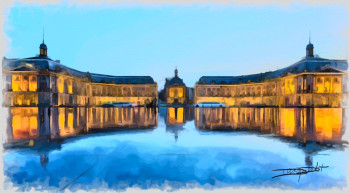 Obra contemporánea nombrada « le miroir d'eau à Bordeaux », Hecho por DOMINIQUE DULOT DIGITAL