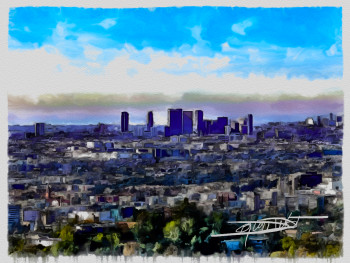 Obra contemporánea nombrada « los angeles downtown », Hecho por DOMINIQUE DULOT DIGITAL