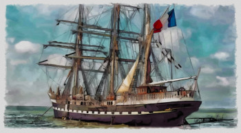 Obra contemporánea nombrada « le belem en mer », Hecho por DOMINIQUE DULOT DIGITAL