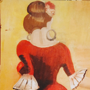 Obra contemporánea nombrada « Danseuse flamenco de dos à la robe rouge », Hecho por ELLE *