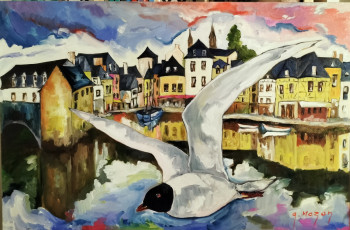 Obra contemporánea nombrada « La mouette dans le port de Saint goustan . », Hecho por G.MAZAN