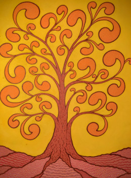 Obra contemporánea nombrada « Arbre orange sur fond jaune », Hecho por COPAINTER72