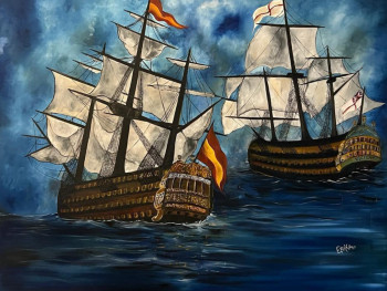 Obra contemporánea nombrada « La Batalla de Trafalgar », Hecho por ERIKA