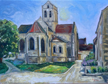 Obra contemporánea nombrada « L'Église d'Auvers : Hommage à Van Gogh », Hecho por MOHSINE