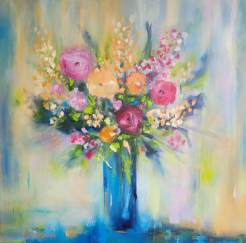 Obra contemporánea nombrada « Bouquet aux Fleurs Rondes », Hecho por NADINE DE LESPINATS