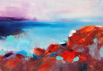 Obra contemporánea nombrada « Coucher de soleil sur les rochers », Hecho por NADINE DE LESPINATS