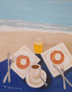 Obra contemporánea nombrada « Desayuno en la playa », Hecho por TERESA SEGARRA