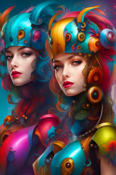 Obra contemporánea nombrada « Two cyber girls », Hecho por DORON B