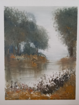 Obra contemporánea nombrada « Brume sur l'étang », Hecho por MARTINE THUILLIER