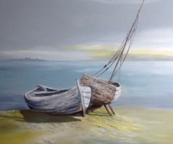 Obra contemporánea nombrada « Silence on the Sea,Öl auf Leinwand100x80.Es strahlt Ruhe aus in mediteranen Farben », Hecho por T.ROC