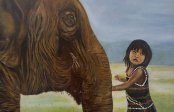 Obra contemporánea nombrada « KIM LUANG ET L ELEPHANT », Hecho por REGINE PELTIER