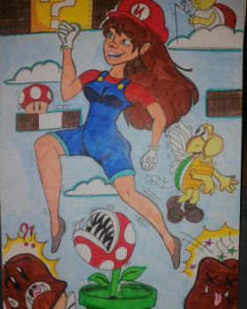 Obra contemporánea nombrada « "Super Maria Bros girl" », Hecho por CHARLOTTE OUELE