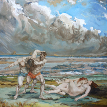 Obra contemporánea nombrada « Corps-à-corps, hommage à Courbet », Hecho por GILLES CHAMBON