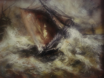 Obra contemporánea nombrada « D'après Richard Brydge, Ship in a Seastorm on the Coast », Hecho por LA CIGOGNE