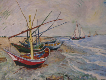 Obra contemporánea nombrada « d'après Vincent,barques aux Saintes Marie de la Mer », Hecho por EMILE-ANDRé LESAGE