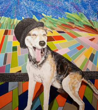 Obra contemporánea nombrada « Le chien au chapeau melon », Hecho por FABRICE GRUX