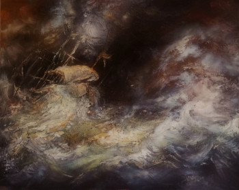 Obra contemporánea nombrada « D'après Ludolf Backhuyzen, Fishing Ships in a Seastorm », Hecho por LA CIGOGNE