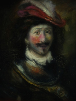 Obra contemporánea nombrada « D'après Govert Flinck, Homme Orné d'un Chapeau à Plume », Hecho por LA CIGOGNE