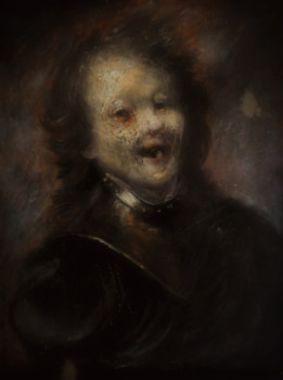 Obra contemporánea nombrada « Trogne de Jeune Homme en Armure (D'après Rembrandt) », Hecho por LA CIGOGNE
