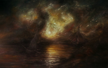 Obra contemporánea nombrada « D'après Knud Baade, Full Moon Over the Lake », Hecho por LA CIGOGNE