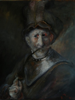 Obra contemporánea nombrada « Inspiré de Rembrandt, Old Military in Armor, Smoking his Pipe », Hecho por LA CIGOGNE