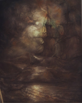 Obra contemporánea nombrada « D'après Knud Baade, Ship in the Moonlight », Hecho por LA CIGOGNE