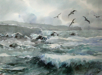 Obra contemporánea nombrada « Vent d'Hiver sur le Rivage (24-006) », Hecho por JACQUELINE PELON