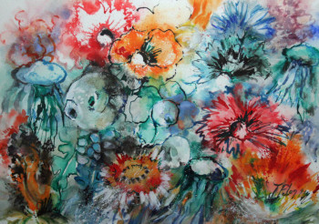 Obra contemporánea nombrada « Fleurs au Poisson Lune (24-011) », Hecho por JACQUELINE PELON