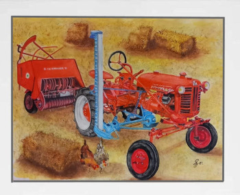 Obra contemporánea nombrada « Tracteur et botteleuse Mc-Cormick             1 », Hecho por GERARD DESSERTINE