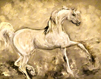 Obra contemporánea nombrada « der arabische Schimmelhengst », Hecho por HORST LUDWIG "ALKUHL"