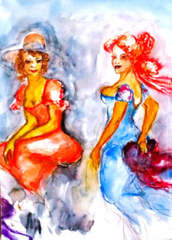 Obra contemporánea nombrada « "Farbenfroher Sommer: Zwei Fräuleins in Rot und Blau" », Hecho por HORST LUDWIG  "ALKUHL"