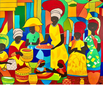 Obra contemporánea nombrada « scène de vie africaine », Hecho por PAT.