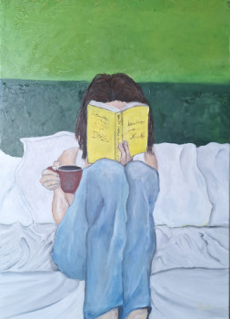 Obra contemporánea nombrada « femme qui lit sur un lit », Hecho por RAIMS