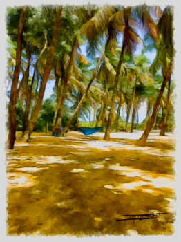 Obra contemporánea nombrada « la plage des salines Martinique », Hecho por DOMINIQUE DULOT DIGITAL