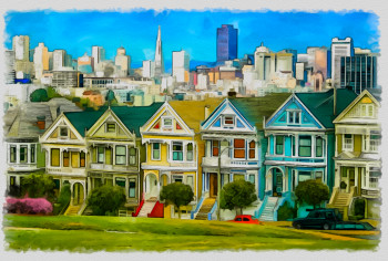 Obra contemporánea nombrada « painted ladies street san fransisco », Hecho por DOMINIQUE DULOT DIGITAL