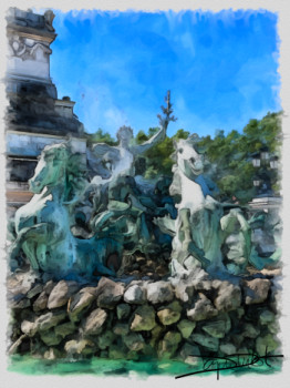 Obra contemporánea nombrada « bordeaux les chevaux de la colonne des girondins », Hecho por DOMINIQUE DULOT DIGITAL