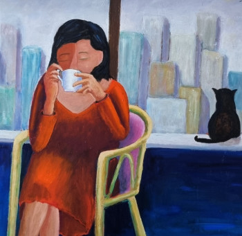 Obra contemporánea nombrada « Tea time », Hecho por ANTOINE LOPEZ