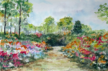 Obra contemporánea nombrada « rêverie dans le parc floral de boutiguéry (aquarelle) », Hecho por MICHEL HAMELIN